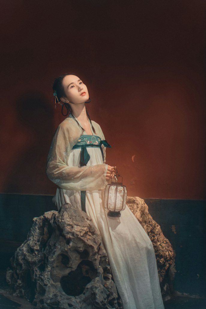 Hanfu worn on a model, showing how a finished set looks when styled